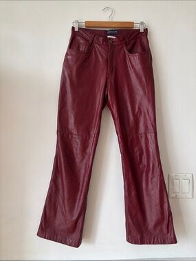 Women's cherry red Leather Straight-Leg Jeans